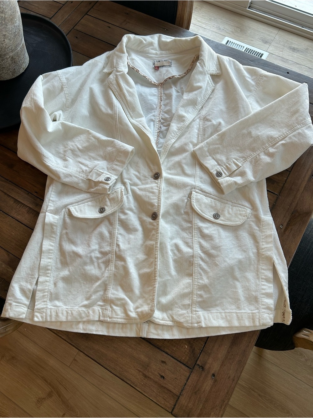 Anthropologie Pilcro Washed Corduroy White Oversized Blazer Coat XS